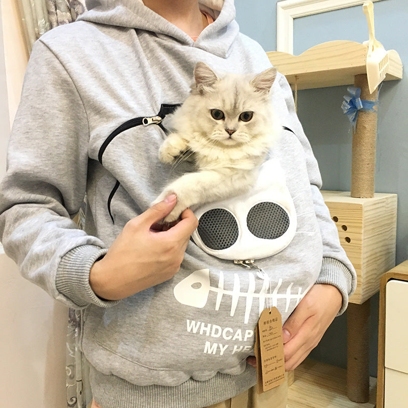 Women Hoodie Sweatshirt With Cat Pet Pocket Design Long Sleeve Sweater Cat Outfit - One Red Hill